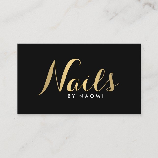 Glam Nails Script Texte or/noir Carte de visite (Devant)
