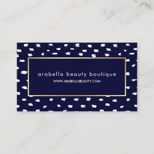Glam Navy Blue and White Dots and Faux Gold Accent Business Card