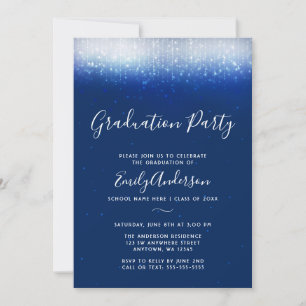 Glam Navy Blue Graduation Party Invitation
