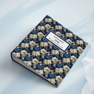 Glam Navy Blue Ivory Floral Ring Binder Album