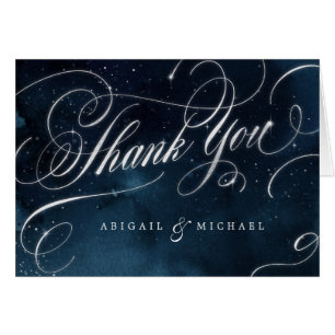 Glam navy silver vintage calligraphy thank you