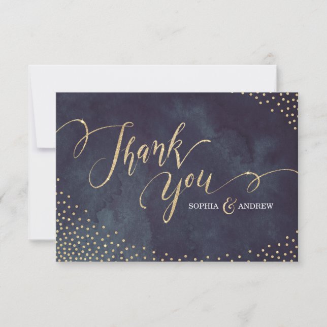 Glam night faux gold glitter calligraphy thank you (Front)