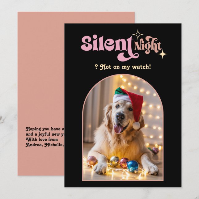 Glam Night Funny Retro Pet Dog Christmas Photo Holiday Card (Front/Back)