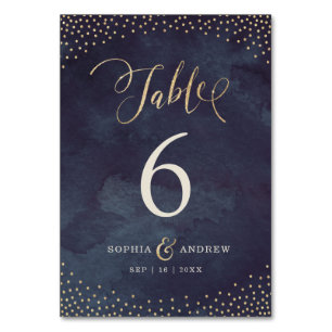 Glam night gold calligraphy wedding table number