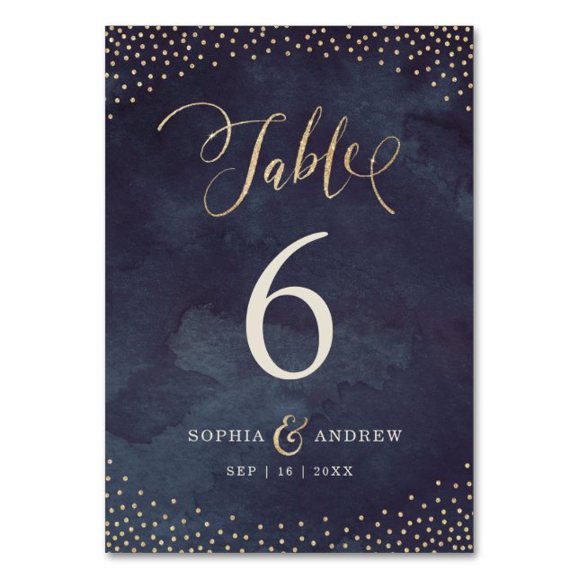 Glam night gold calligraphy wedding table number (Front)