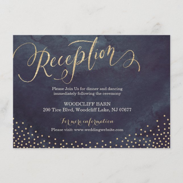 Glam night gold glitter calligraphy reception card (Front)