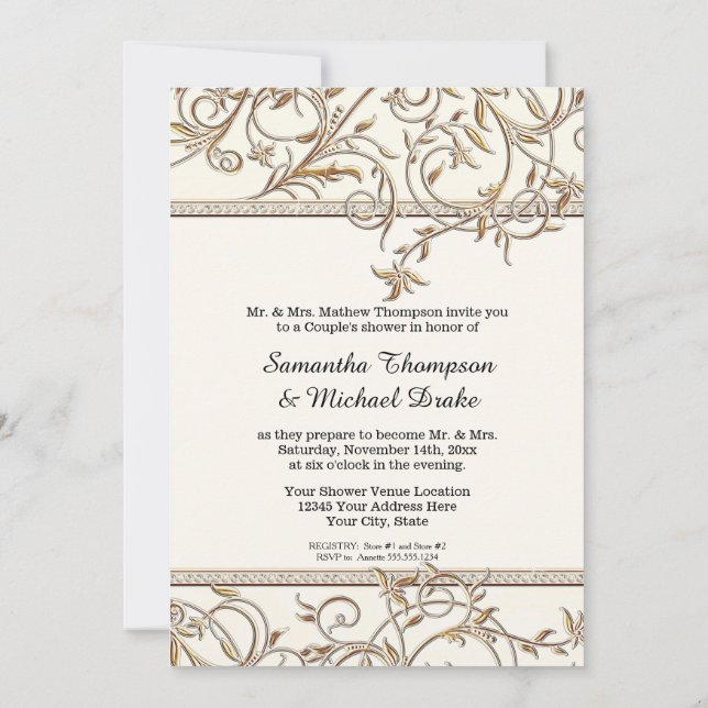 Glam Old Hollywood Regency Gold Couples Shower Invitation (Back)