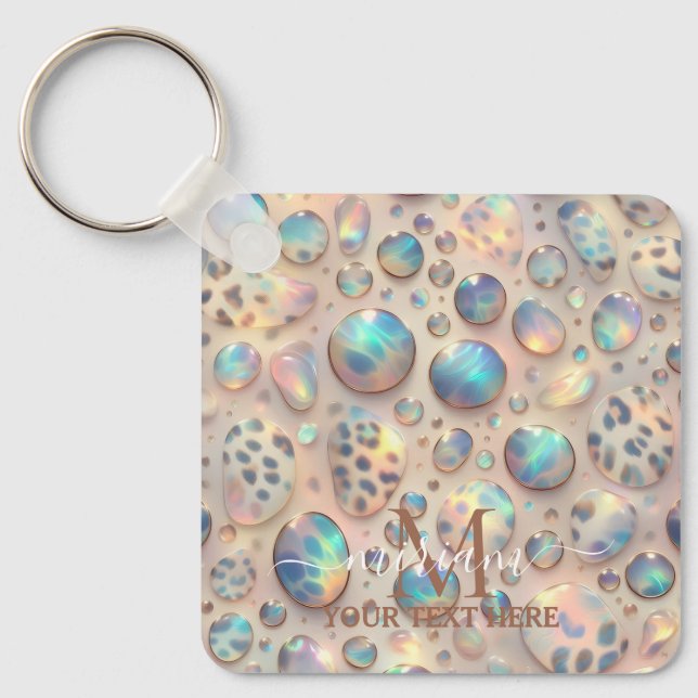 Glam Opal Leopard Print Girly Keychain (Front)