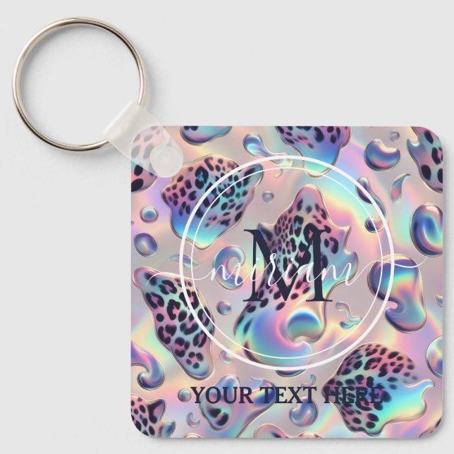 Glam Opal Leopard Print Girly Keychain (Front)
