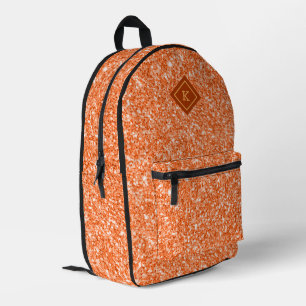 Glam orange glitter texture print   monogram printed backpack