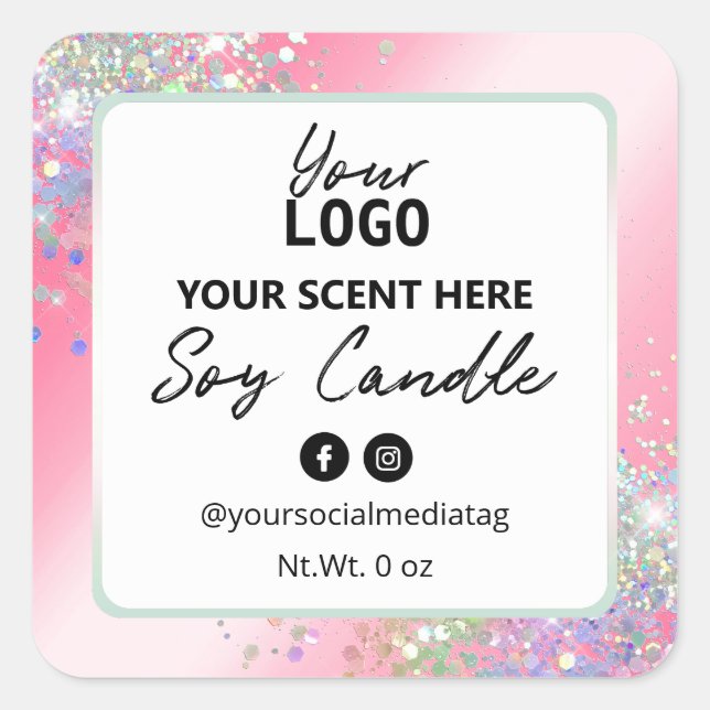 Glam Parties scintillant rose Soy Candle Étiquette (Devant)