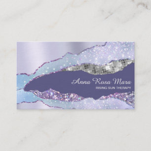 *~* Glam Pastel  Agate Geode Silver Glitter Business Card