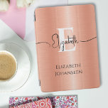 Glam Peach Fuzz Brushed Metal White Monogram Name iPad Mini Cover<br><div class="desc">Elevate your tech style with our Glam Peach Fuzz Brushed Metal White Monogram Name iPad Air Cover! This stunning cover features a peach fuzz brushed metal background adorned with a bold white monogram and elegant black script name. Below the monogram, you can personalize your full name in simple black typography....</div>