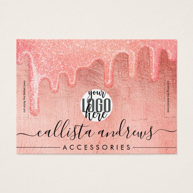 Glam Peach Pink Thick Glitter Drips Logo Bracelet (Front)