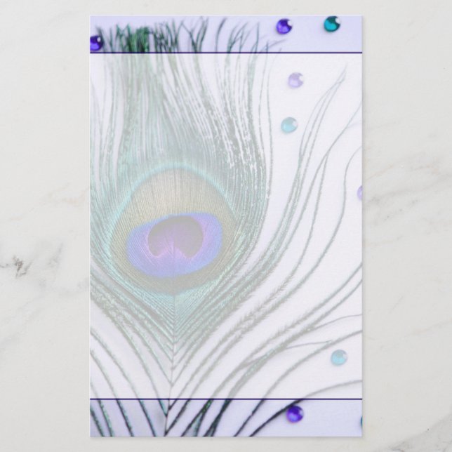 Glam Peacock Feather Purple Stationery (Front)