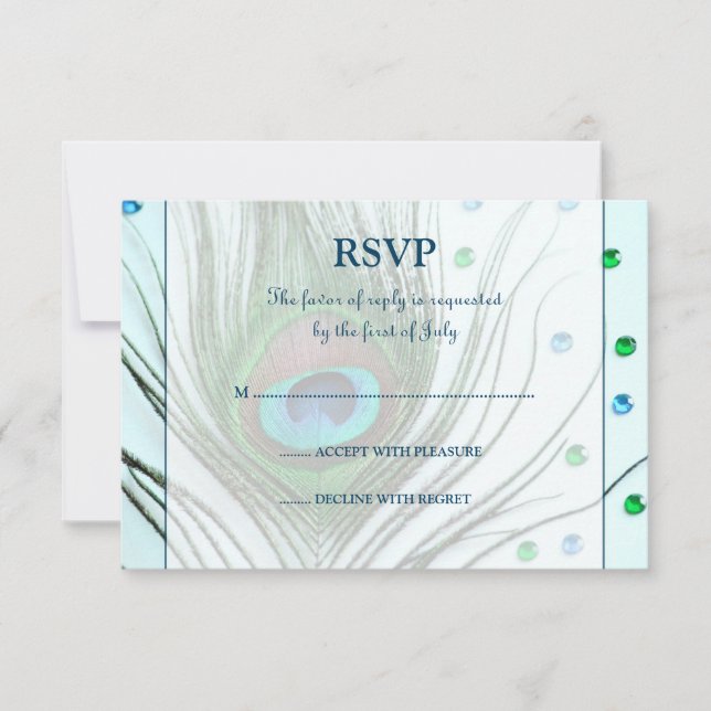 Glam Peacock Feather Teal Response Card (Front)