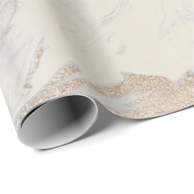 Glam Pearly Ivory Silver White Marble Glam Wrapping Paper (Roll Corner)