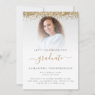Glam Photo Gold Glitter Graduation 2024 Invitation