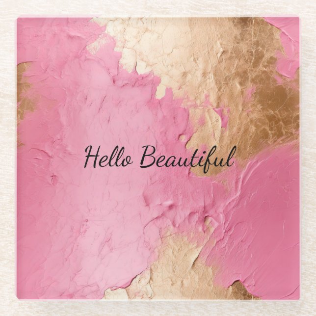 Glam Pink and Gold Glass Coaster (Front)