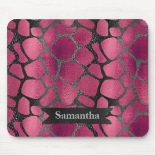 Glam pink black animal print glitter personalized mouse pad