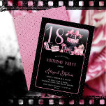 Glam Pink Black Fashion 18th Birthday Party Invitation<br><div class="desc">Glamourous French couture-inspired, pink and black "18" 18th birthday design featuring a hat box cake, pink stilettos and a makeup bag among various unopened birthday presents and luscious cupcakes. Perfect for celebrating birthday occasions. Age is created in an uneditable faux pink glitter font. Please message designer if you need this...</div>