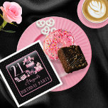 Glam Pink Black Fashion 21st Birthday Party Napkin<br><div class="desc">Glamourous French couture-inspired,  pink and black "21" 21st birthday design featuring a hat box cake,  pink stilettos and a makeup bag among various unopened birthday presents and luscious cupcakes.  Perfect for celebrating birthday occasions.  Age is created in an uneditable faux pink glitter font.</div>