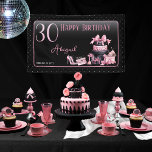 Glam Pink Black Fashion 30th Birthday Party Banner<br><div class="desc">Glamourous French couture-inspired,  pink and black "30" 30th birthday design featuring a hat box cake,  pink stilettos and a makeup bag among various unopened birthday presents and luscious cupcakes.  Perfect for celebrating birthday occasions.  Age is created in an uneditable faux pink glitter font.</div>