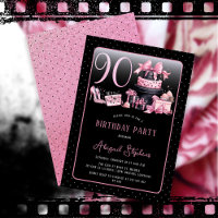 Glam Pink Black Fashion 90th Birthday Party