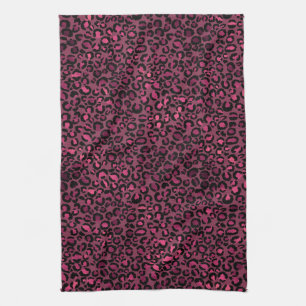 Glam Pink Black Leopard Print Kitchen Towel