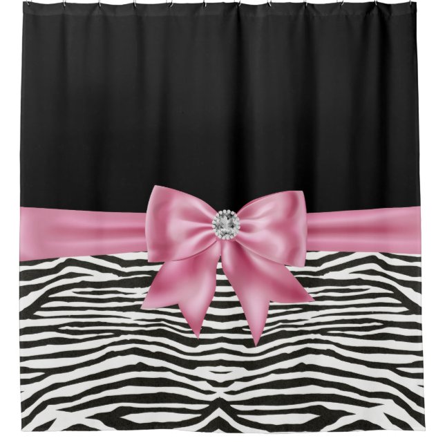 Glam Pink Bow Diamond Zebra Print Black  (Front)