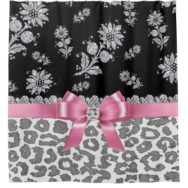 Glam Pink Bow-Grey Leopard-Silver Floral Sparkles (Front)