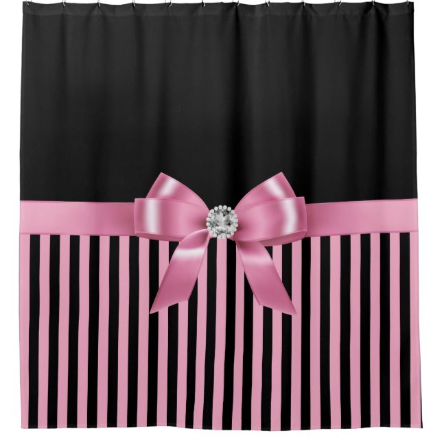Glam Pink Bow-Pink Black Pinstripes-Black (Front)