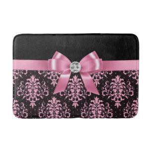 Glam Pink Bow-Pink Lace-Black Bath Mat