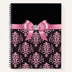 Glam Pink Bow-Pink Lace-Black Notebook