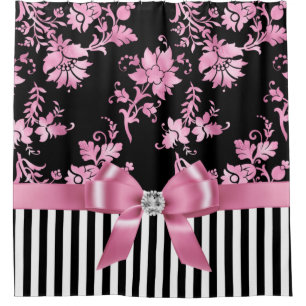 Glam Pink Bow-Pink Stencil-Black White Pinstripes