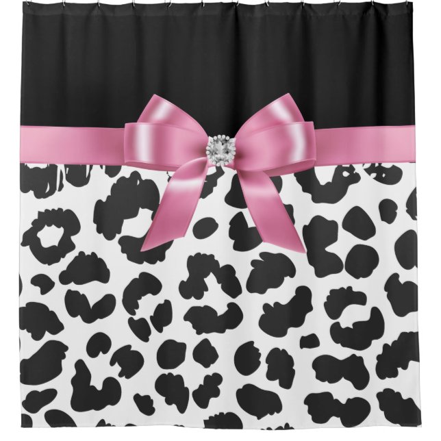Glam Pink Bow-Snow Leopard Print-Black (Front)