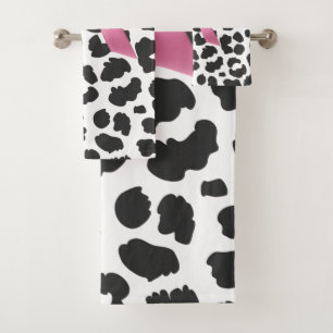 Glam Pink Bow-White Leopard Print-Black Bath Towel Set