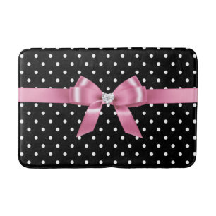 Glam Pink Bow-White Polka Dots-Black Bath Mat