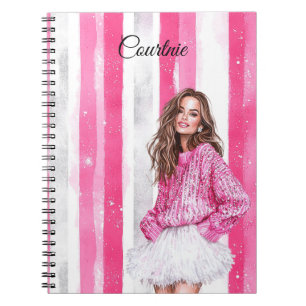 Glam Pink Brown Haired Girl Notebook