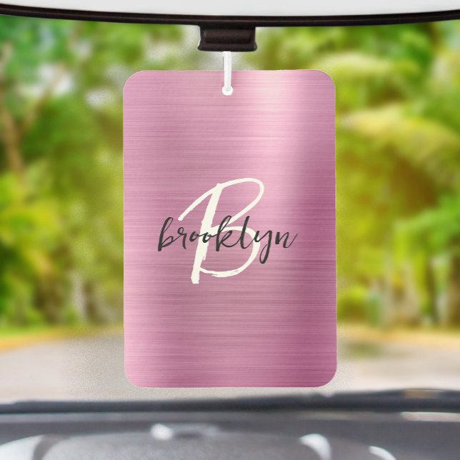 Glam Pink Brushed Metal Black White Monogram  Air Freshener (Creator Uploaded)