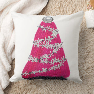 Glam Pink Christmas tree Throw Pillow