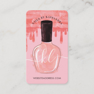 Glam Pink Drips Nail Polish Bottle Monogram Script Business Card