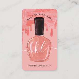 Glam Pink Drips Nail Polish Bottle Monogram Script Business Card