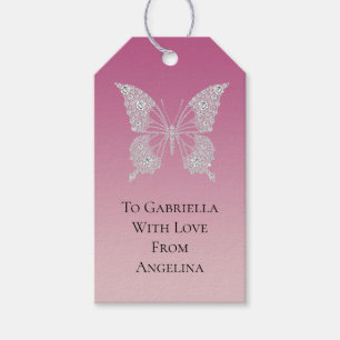 Glam Pink Faux Diamonds Butterfly  Gift Tags