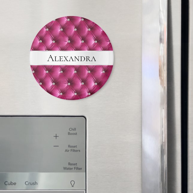 Glam Pink faux Velvet Luxury Name Magnet (In Situ (Fridge))