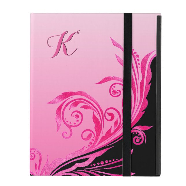 Glam Pink Flourish Monogram iPad Case (Front Closed)