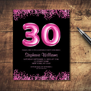 Glam Pink Foil Balloon 30th Birthday Invitation Flyer