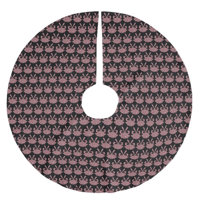 Glam Pink Glitter Bells on Black Holiday  Brushed Polyester Tree Skirt (Front)
