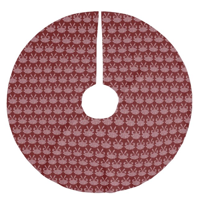 Glam Pink Glitter Bells on Red Holiday  Brushed Polyester Tree Skirt (Front)
