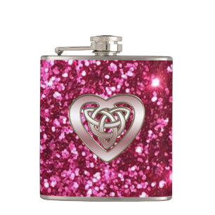 Glam Pink Glitter Celtic Heart Flask